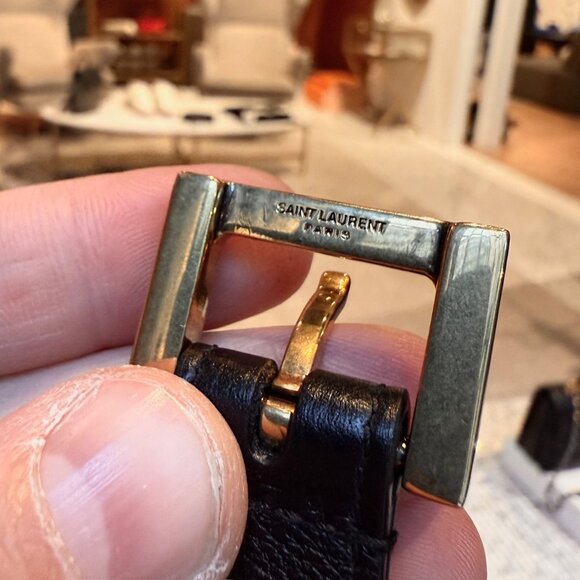 Saint Laurent Black Leather YSL Monogram Cassandre Thin Belt - Picture 7 of 13